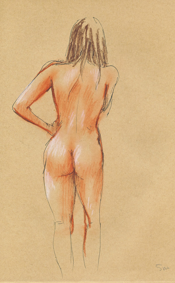 dessin de nu au pastel, atelier, femme nue, crayon pastel