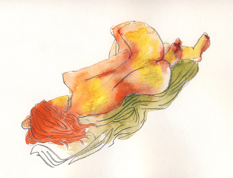 femme allongée de dos aquarelle atelier de nu paris graphiste freelance