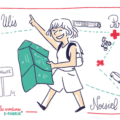 en vadrouille, déplacement, dessin au trait noir, freelance efabrik, anecdotes dessinées, les ulis, noisiel par sophia zandotti graphiste et illustratrice à orléans