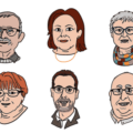 6 portraits d'après photos pour une mairie, réalisés par sophia zandotti, graphiste et illustratrice freelance à orléans