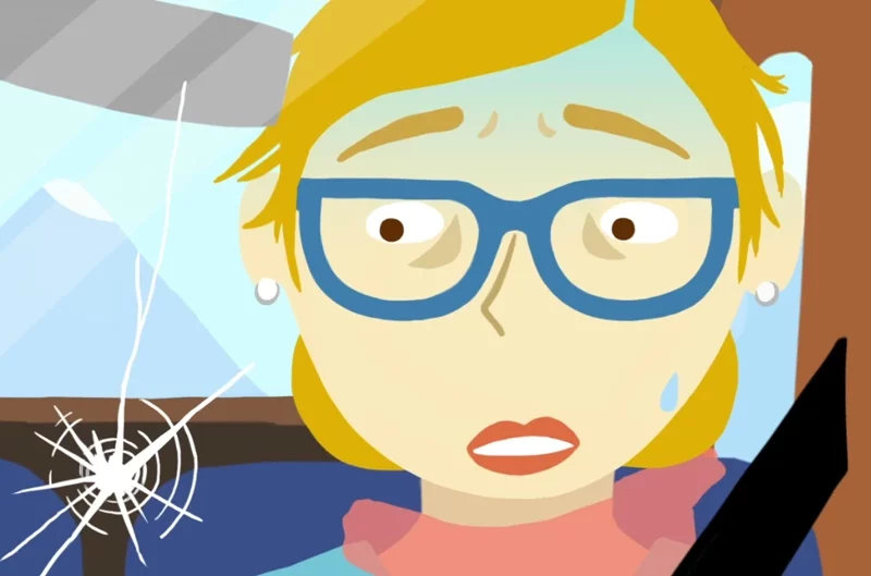 femme qui montre une expression anxieuse, dessin en aplat de couleurs, publicité vidéo, freelance orléans, vidéo dessinée
