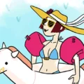 femme qui porte une bouée licorne à la plage - illustratrice sophia zandotti - freelance graphiste à orléans